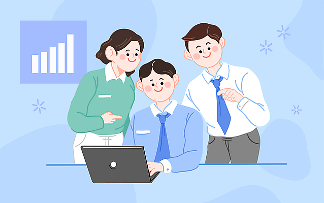 PSD 여자 남자 하늘색 일러스트 그래프 서기 상반신 성인 세명 노트북 가리킴 직장인 비즈니스맨 비즈니스우먼 상승 창업 온라인 매출 성인만 벤처기업 중소기업 언택트 온택트 국내일러스트 직업 컨셉 회사 비즈니스 모션 사람 손짓 경제 파란색 전자제품 자영업 파일형식