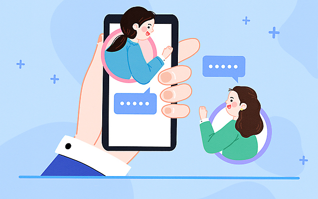 PSD 손 여자 하늘색 말풍선 일러스트 들기 상반신 성인 두명 신체부위 스마트폰 직장인 비즈니스우먼 손인사 온라인 성인여자만 벤처기업 언택트 온택트 국내일러스트 직업 비즈니스 모션 사람 파란색 핸드폰 스마트기기 인사 여자만 성인만 파일형식