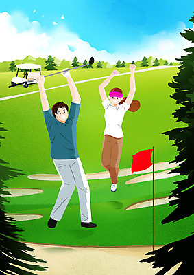 전신 PSD 나무 구름 여자 남자 골프 일러스트 골프장 필드 하늘 들기 성인 두명 연두색 점프 기쁨 만세 골프채 우승 골프카트 골프깃발 캐디 성인만 국내일러스트 자연요소 식물 직업 감정 스포츠시설 모션 골프용품 사람 초록색 구기 깃발 최고 파일형식