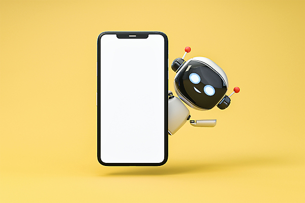 PSD 편집 편집이미지 3D캐릭터 정보기술 사람없음 스마트폰 노란색 3D 손들기 상담원 로봇 디지털합성 상담 편집소스 채팅봇 나오기 AI_인공지능 편집3D 캐릭터 컬러 모션 기술 핸드폰 스마트기기 사무원 파일형식