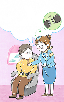 전신 PSD 여자 남자 분홍색 말풍선 의자 일러스트 창문 안내 프레임 서기 앉기 성인 두명 예절 잡기 승무원 안전수칙 승객 공공예절 기내 공공장소 매너 안전벨트 공중도덕 비행기내부 성인만 국내일러스트 직업 컬러 가구 모션 비행기 안전 사람 내부 장소 파일형식