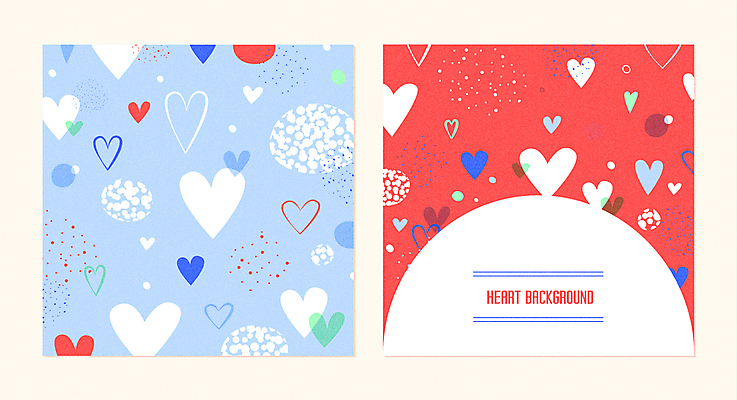 디자인 하늘색 패턴 일러스트 발렌타인데이 사람없음 빨간색 하트 하트백그라운드 벡터 카피스페이스 국내일러스트 AI파일 카드프레임 모양 컬러 백그라운드 무늬 데이이벤트 프레임 파란색 공백 파일형식