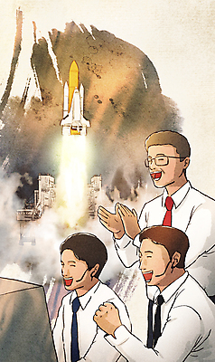 PSD 남자 일러스트 성공 상반신 성인 세명 우주 주먹 기쁨 로켓 축하 박수 우주선 우주산업 우주항공 로켓발사 우주개발 성인남자만 미래산업 국내일러스트 감정 산업 컨셉 모션 사람 손짓 발사 남자만 성인만 파일형식