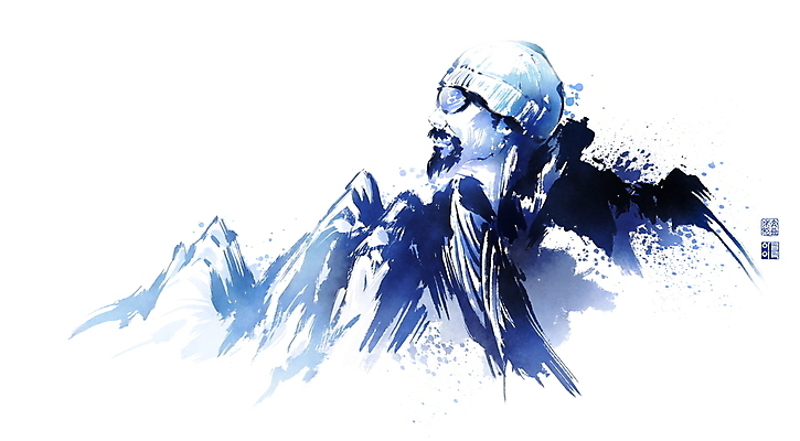 PSD 모자 응시 남자 겨울 일러스트 캘리그라피 붓터치 고글 한명 상반신 성인 등산 등산객 동양화 등산용품 번짐 낙관 패딩 고산지대 눈보라 클라이머 성인남자한명만 설산 국내일러스트 1 시선 잡화 계절 산 눈_날씨 미술 사람 트래킹 점퍼 레포츠용품 남자한명만 성인남자만 파일형식 효과