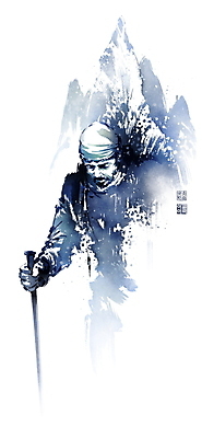 PSD 모자 남자 겨울 일러스트 캘리그라피 붓터치 한명 들기 상반신 성인 등산 등산객 동양화 등산용품 번짐 낙관 패딩 고산지대 눈보라 등산스틱 클라이머 성인남자한명만 설산 국내일러스트 1 잡화 계절 모션 산 눈_날씨 미술 사람 트래킹 점퍼 레포츠용품 남자한명만 성인남자만 파일형식 효과