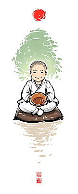 전신 PSD 그릇 남자 어린이 불교 일러스트 캘리그라피 붓터치 방석 한명 미소 들기 앉기 소년 태양 동양화 동자승 번짐 낙관 소년한명만 발우공양 국내일러스트 자연요소 1 식기 종교 모션 표정 미술 사람 식사 승려 남자한명만 소년만 파일형식 효과