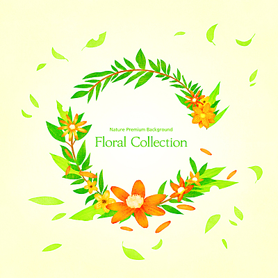 PSD 꽃 잎 일러스트 프레임 사람없음 연두색 주황색 화사함 원형프레임 꽃프레임 잎줄기 프레임일러스트 카피스페이스 국내일러스트 식물 줄기 컬러 컨셉 초록색 공백 원형 파일형식