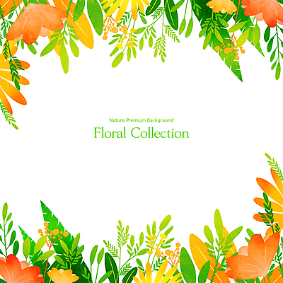 PSD 열매 꽃 잎 일러스트 프레임 사람없음 초록색 주황색 화사함 프레임일러스트 카피스페이스 국내일러스트 식물 컬러 컨셉 공백 파일형식