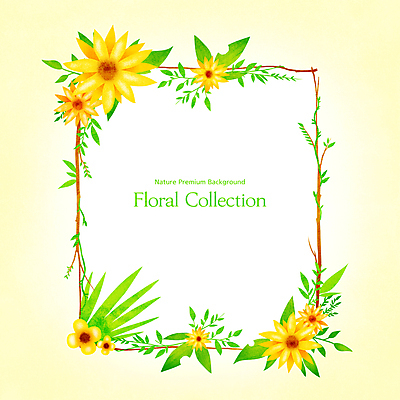 PSD 꽃 잎 일러스트 사각프레임 사람없음 연두색 노란색 화사함 꽃프레임 프레임일러스트 카피스페이스 국내일러스트 식물 컬러 컨셉 프레임 초록색 사각형 공백 파일형식