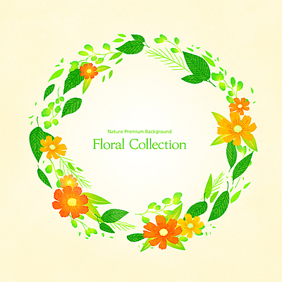 PSD 꽃 잎 일러스트 사람없음 초록색 주황색 화사함 원형프레임 꽃프레임 프레임일러스트 카피스페이스 국내일러스트 식물 컬러 컨셉 프레임 공백 원형 파일형식
