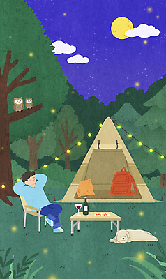 전신 PSD 나무 구름 남자 반려견 여유 쿠션 의자 일러스트 탁자 밤하늘 휴가 휴식 함께함 텐트 세마리 한명 앉기 성인 반려동물 와인 캠핑 보름달 풀 강아지 야간 숲속 캠핑장 퇴근 힐링 백팩 올빼미 반딧불이 알전구 성인남자한명만 국내일러스트 자연요소 식물 동물 1 감정 가구 곤충 컨셉 가방 전구 모션 조류 하늘 레저 주류 캠핑도구 3 사람 달 개 숲 출퇴근 남자한명만 성인남자만 파일형식