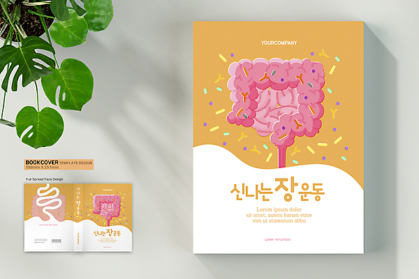 템플릿 표지디자인 표지 북커버 의학 건강 사람없음 책 주황색 흰색 장기 대장 바코드 박테리아 유산균 책등 표지샘플 이미지템플릿 AI파일 컬러 신체 장기_의학 파일형식 벡터
