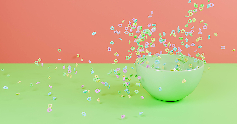 포토 JPG 해외이미지 그릇 사람없음 3D 시리얼 디지털합성 오브젝트 초록배경 코랄배경 흩어짐 해외포토 식기 음식 백그라운드 컨셉 초록색 파일형식 코랄 이미지허브