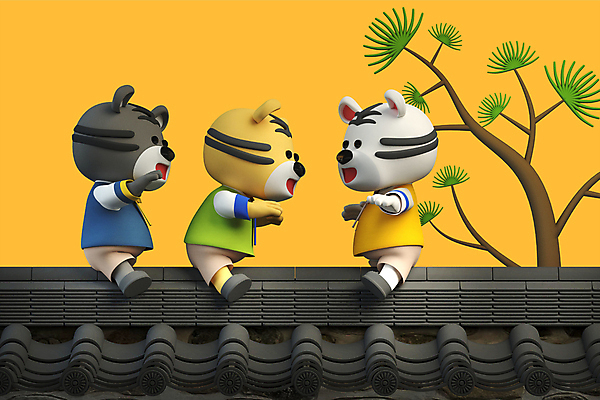 PSD 편집 편집이미지 새끼 새해 함께함 3D캐릭터 세마리 사람없음 노란색 3D 소나무 호랑이띠 호랑이 한복 디지털합성 즐거움 호랑이캐릭터 놀기 백호 기와담장 편집소스 2022년 임인년 흑호 편집3D 나무 동물 캐릭터 한국전통 감정 컬러 동물캐릭터 컨셉 포유류 모션 기와 3 담장 십이지신 전통의상 연도 파일형식 사방신