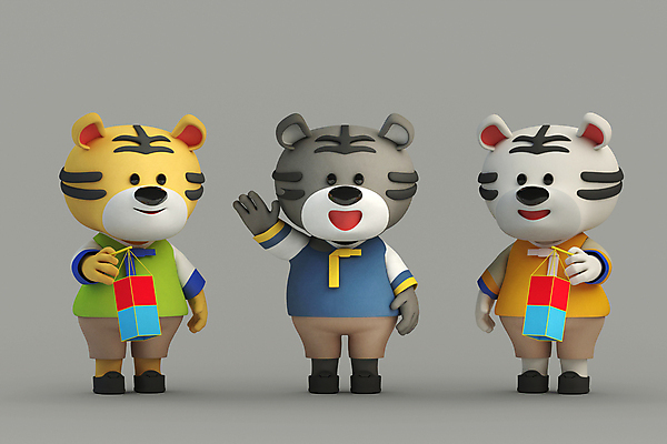 PSD 편집 편집이미지 새해 3D캐릭터 세마리 들기 사람없음 3D 회색 호랑이띠 호랑이 한복 디지털합성 청사초롱 호랑이캐릭터 백호 편집소스 2022년 임인년 흑호 편집3D 캐릭터 한국전통 컬러 동물캐릭터 포유류 모션 3 십이지신 전통의상 연도 초롱 파일형식 사방신