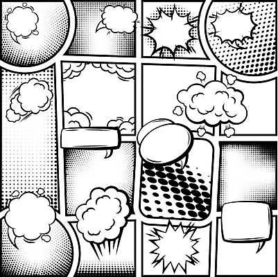 EPS 해외이미지 디자인 백그라운드 말풍선 일러스트 추상 프레임 흑백 사람없음 공백 표현 만화 레이아웃 팝아트 코믹 장면 페이지 카툰스타일 팝 해외일러스트 무늬 촬영기법 그림 파일형식 벡터 이미지허브