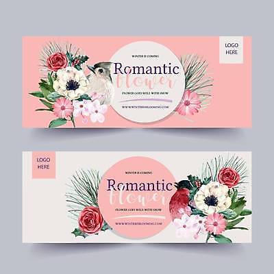 EPS 해외이미지 식물 템플릿 꽃 분홍색 두마리 일러스트 조류 사람없음 장미 벚꽃 거베라 솔잎 해외일러스트 동물 컬러 잎 2 파일형식 벡터 이미지허브