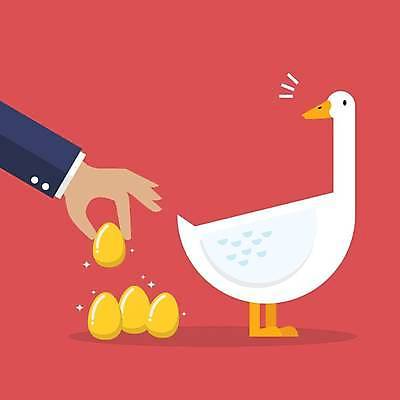 EPS 해외이미지 한마리 손 일러스트 들기 신체부위 빨간색 금융 경제 비즈니스맨 뒤돌아보기 황금알 거위 해외일러스트 1 남자 컬러 비즈니스 모션 조류 사람 알 직장인 파일형식 벡터 이미지허브