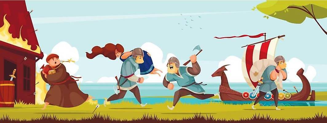 EPS 해외이미지 캐릭터 전통 라이프스타일 디자인 배너 문화 무기 바다 요트 일러스트 항해 사람 목재 가로 마을 힘 중세 역사 칼 헬멧 만화 싸움 장면 자루 도끼 방패 전사 갑옷 구성 뺏기 해외일러스트 일러캐릭터 나무 배_교통 재료 모션 생활 보호장비 파일형식 벡터 이미지허브