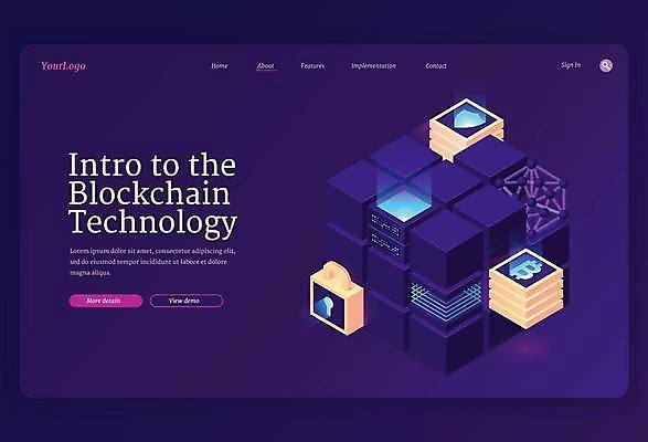 EPS 해외이미지 디자인 일러스트 기술 사람없음 그래픽 홈페이지 디지털 보라색 큐브 아이소메트릭 인터페이스 블록체인 해외일러스트 컬러 금융 파일형식 벡터 4차산업 이미지허브