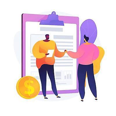 EPS 해외이미지 전신 남자 종이 일러스트 악수 들기 성인 두명 동전 계약체결 서류판 성인남자만 해외일러스트 돈 모션 사람 손짓 사무용품 계약 남자만 성인만 파일형식 벡터 이미지허브