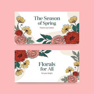 EPS 해외이미지 템플릿 꽃 분홍색 잎 일러스트 타이포그라피 사람없음 봄 아네모네 카피스페이스 해외일러스트 식물 문자 계절 컬러 공백 파일형식 벡터 이미지허브