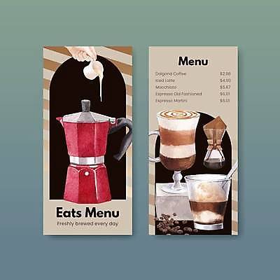 EPS 해외이미지 템플릿 일러스트 잔 들기 사람없음 컵 갈색 숟가락 카페 커피포트 메뉴판 드립커피 아포카토 해외일러스트 식기 커피 컬러 모션 주전자 디저트 수저 상점 파일형식 벡터 이미지허브