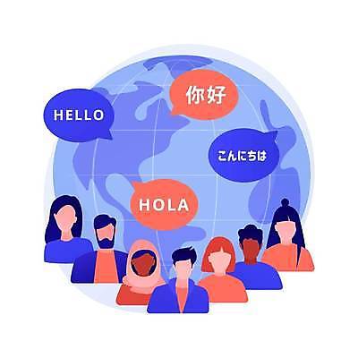 EPS 해외이미지 라이프스타일 영어 여자 남자 지구 말풍선 일러스트 여러명 상반신 성인 파란색 세계 글로벌 인사말 일본어 중국어 얼굴없음 성인만 해외일러스트 문자 컬러 다수 사람 생활 파일형식 벡터 이미지허브