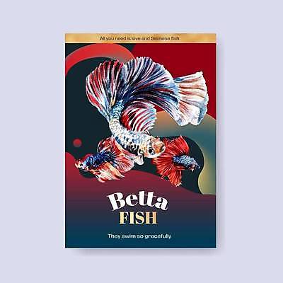 EPS 해외이미지 포스터 일러스트 세마리 어류 사람없음 빨간색 남색 기하학 베타 해외일러스트 컬러 무늬 3 수중동물 파일형식 벡터 이미지허브