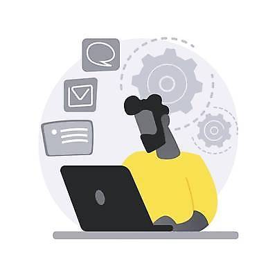 EPS 해외이미지 남자 말풍선 일러스트 비즈니스 한명 상반신 성인 노트북 이메일 책상 톱니바퀴 성인남자한명만 해외일러스트 1 가구 사람 전자제품 남자한명만 성인남자만 파일형식 벡터 이미지허브