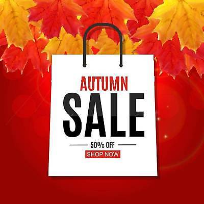 EPS 해외이미지 디자인 단풍 낙엽 일러스트 타이포그라피 사람없음 빨간색 쇼핑 쇼핑백 세일 반값 해외일러스트 문자 컬러 잎 가방 파일형식 벡터 이미지허브