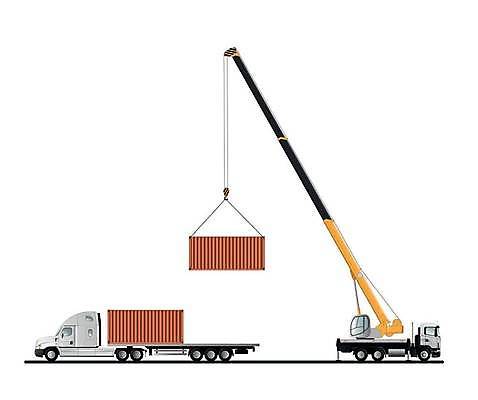 EPS 해외이미지 일러스트 자동차 건설현장 화물 던지기 몸무게 기중기 짐차 트레일러 로딩 해외일러스트 육상교통 모션 건설업 운송업 중장비 파일형식 벡터 이미지허브