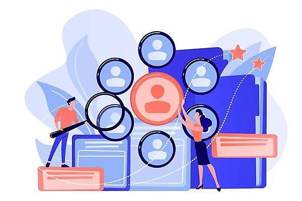 EPS 해외이미지 전신 여자 남자 별 일러스트 돋보기 사람모양 들기 성인 두명 서류파일 채용 성인만 해외일러스트 자연요소 모양 비즈니스 모션 사람 사무용품 파일형식 벡터 이미지허브