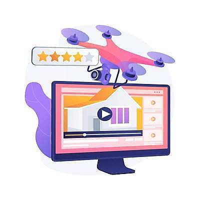 EPS 해외이미지 일러스트 사람없음 카메라 모니터 촬영 영상 동영상창 드론 별점 해외일러스트 전자제품 컴퓨터 점수 평가 동영상 파일형식 벡터 이미지허브