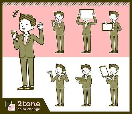 EPS 해외이미지 전신 남자 분홍색 포즈 일러스트 비즈니스 아이디어 서기 들기 정장 여러명 성인 스마트폰 세트 태블릿 직장인 통화 보여주기 성인남자만 해외일러스트 직업 옷 컬러 다수 컨셉 모션 사람 전자제품 핸드폰 스마트기기 남자만 성인만 파일형식 벡터 이미지허브