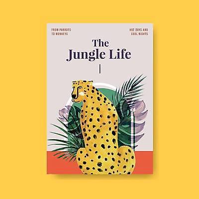 EPS 해외이미지 한마리 포스터 야생동물 일러스트 사람없음 연보라색 치타 열대잎 해외일러스트 동물 1 잎 포유류 보라색 파일형식 벡터 이미지허브