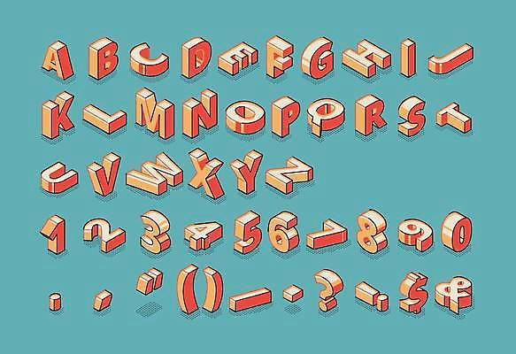 EPS 해외이미지 알파벳 하늘색 일러스트 사람없음 세트 숫자 달러 주황색 물음표 느낌표 입체 특수문자 괄호 입체문자 조합형타이포 해외일러스트 문자 기호 영어 컬러 돈 타이포그라피 파란색 파일형식 벡터 이미지허브