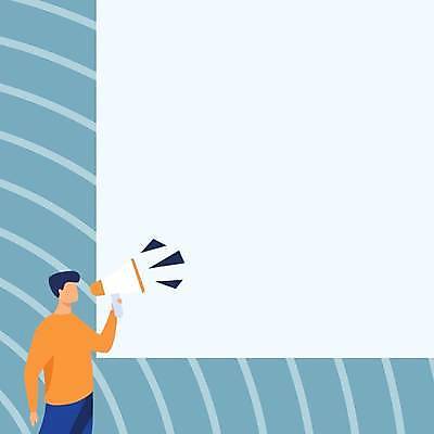 EPS 해외이미지 남자 일러스트 프레임 한명 들기 상반신 성인 파란색 확성기 외침 알림 성인남자한명만 카피스페이스 해외일러스트 1 컬러 모션 사람 소리 공백 남자한명만 성인남자만 파일형식 벡터 이미지허브