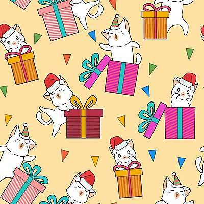 EPS 해외이미지 동물캐릭터 패턴 여러마리 일러스트 산타모자 사람없음 선물상자 노란색 귀여움 고양이 패턴백그라운드 다리들기 나오기 해외일러스트 일러캐릭터 동물 캐릭터 모자_잡화 컬러 다수 백그라운드 컨셉 크리스마스 무늬 포유류 모션 선물 반려동물 상자 파일형식 벡터 이미지허브