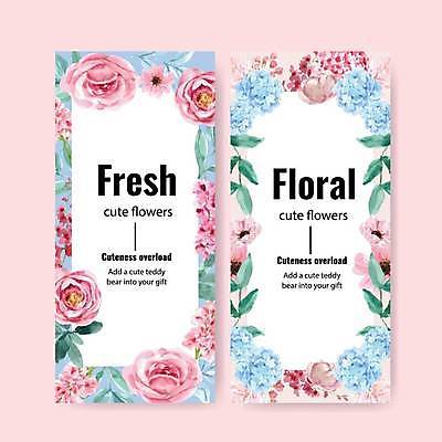 EPS 해외이미지 템플릿 분홍색 하늘색 일러스트 프레임 사람없음 장미 수국 아네모네 작약 해외일러스트 꽃 컬러 파란색 파일형식 벡터 이미지허브