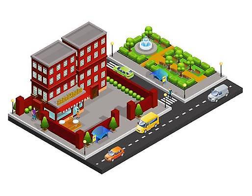 EPS 해외이미지 전신 나무 공원 여자 남자 도로 가로등 일러스트 교통시설 자동차 버스 서기 건물 세명 카페 횡단보도 분수대 해외일러스트 식물 건축물 공공시설 길 육상교통 교통 모션 대중교통 사람 상점 보행로 시설 파일형식 벡터 이미지허브