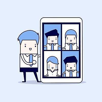 EPS 해외이미지 전신 남자 하늘색 일러스트 서기 여러명 상반신 성인 태블릿 비즈니스맨 비즈니스캐릭터 동료 화상통화 성인남자만 해외일러스트 일러캐릭터 캐릭터 다수 비즈니스 관계 모션 사람 파란색 전자제품 스마트기기 직장인 통화 남자만 성인만 파일형식 벡터 이미지허브