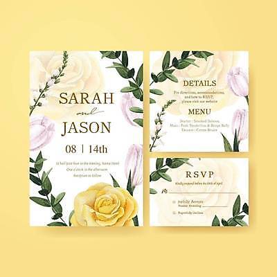 EPS 해외이미지 템플릿 줄기 분홍색 결혼 잎 일러스트 사람없음 장미 노란색 꽃봉오리 청첩장 초대 해외일러스트 식물 꽃 컬러 카드_감사 이벤트 파일형식 벡터 이미지허브