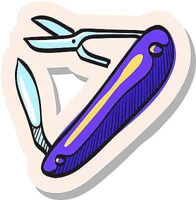 EPS 해외이미지 하늘색 스티커 일러스트 사람없음 보라색 심볼 잭나이프 해외일러스트 컬러 파란색 칼 파일형식 벡터 이미지허브