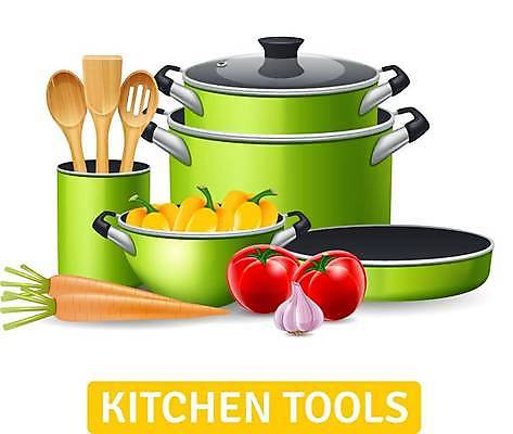 EPS 해외이미지 토마토 일러스트 주방용품 파프리카 마늘 사람없음 주방 당근 프라이팬 냄비 나무숟가락 해외일러스트 생활용품 채소 뿌리채소 숟가락 솥 파일형식 벡터 이미지허브