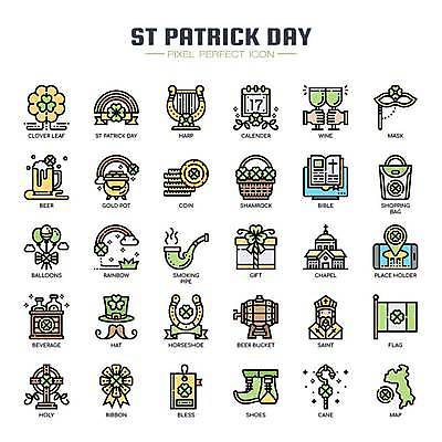 EPS 해외이미지 모자 디자인 꽃 리본 음료 신발 무지개 잎 지도 돈 가방 일러스트 지팡이 휴가 맥주 흡연 선물 가면 초록색 쇼핑 와인 동전 성경 덮개 깃발 행운 황금 성자 클로버 토끼풀 냄비 양동이 심볼 파이프 신성 풍선 아일랜드 보유 해외일러스트 자연요소 식물 잡화 유럽 종교 컬러 컨셉 종교용품 주류 담배 뚜껑 재산 솥 파일형식 벡터 이미지허브