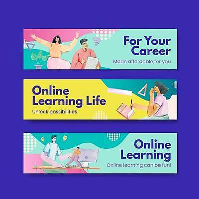 EPS 해외이미지 전신 템플릿 배너 여자 남자 가로배너 화분 일러스트 자 들기 앉기 여러명 상반신 성인 컴퓨터 노란색 모니터 기록 책상 스프링노트 삼각자 커리어 민트색 온라인강의 성인만 배너세트 언택트 온택트 해외일러스트 컬러 가구 다수 모션 문구용품 사람 가로 전자제품 세트 공책 강의 파일형식 벡터 이미지허브