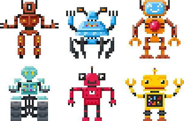 EPS 해외이미지 일러스트 사람없음 그래픽 손들기 다양 게임 로봇 오브젝트 소재 엘리먼트 픽셀 해외일러스트 다수 모션 놀이 파일형식 벡터 이미지허브