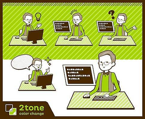 EPS 해외이미지 할아버지 남자 포즈 말풍선 일러스트 아이디어 말하기 여러명 상반신 성인 초록색 컴퓨터 세트 놀람 물음표 키보드 마우스 책상 호기심 성인남자만 해외일러스트 기호 노년 감정 컬러 가구 다수 컨셉 모션 표정 사람 전자제품 컴퓨터용품 남자만 성인만 파일형식 벡터 이미지허브