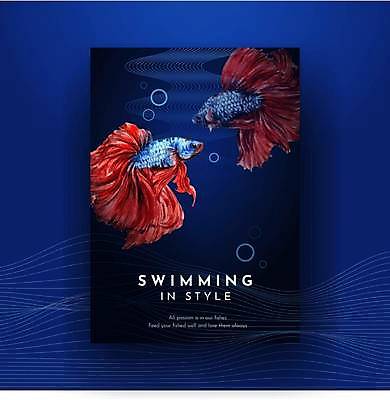 EPS 해외이미지 포스터 물결 두마리 일러스트 어류 사람없음 물방울 남색 웨이브 물결무늬 베타 해외일러스트 컬러 2 무늬 수중동물 파일형식 벡터 이미지허브